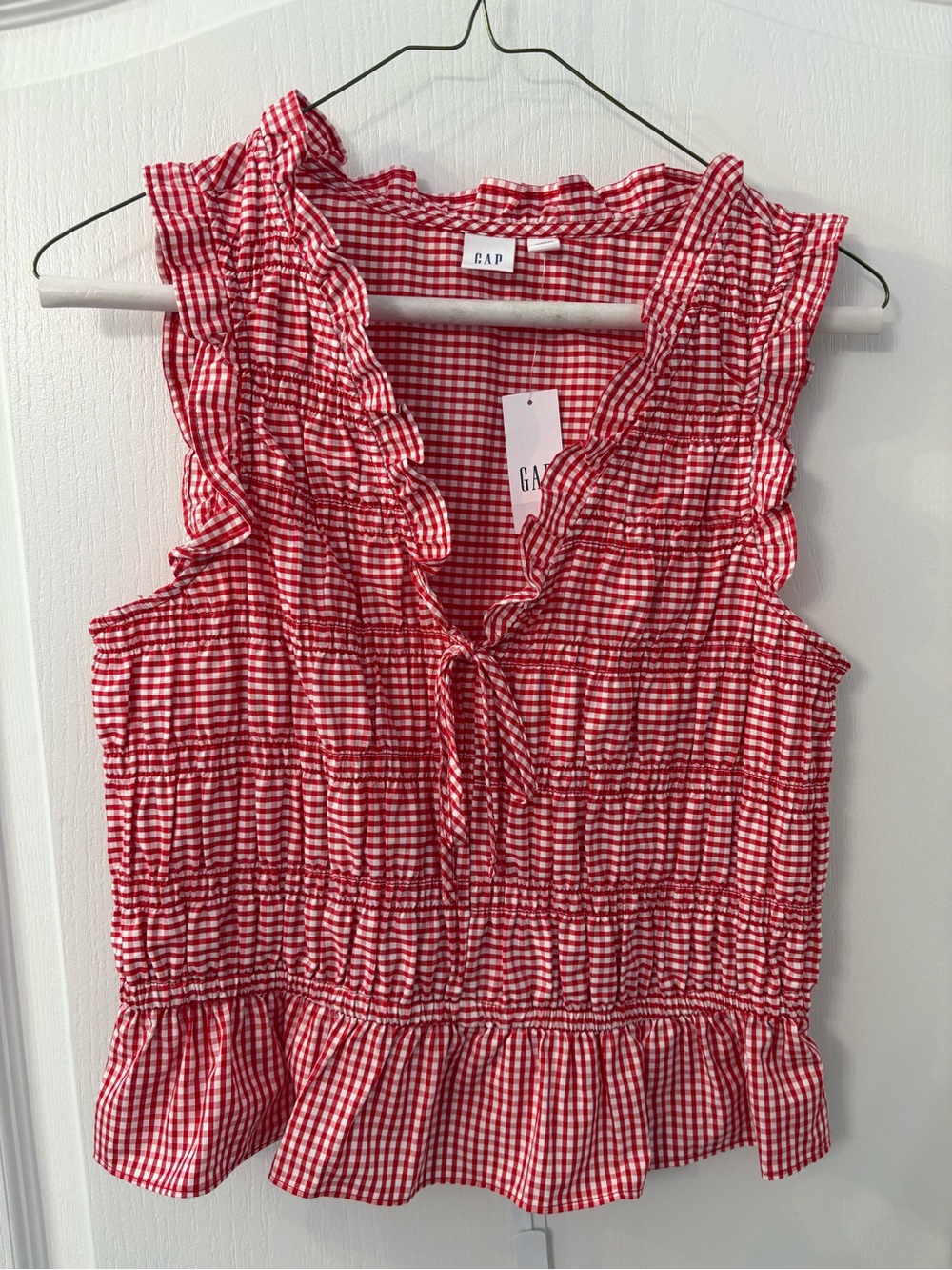 GAP Red and White Gingham Ruffle Tie-Front Camisole